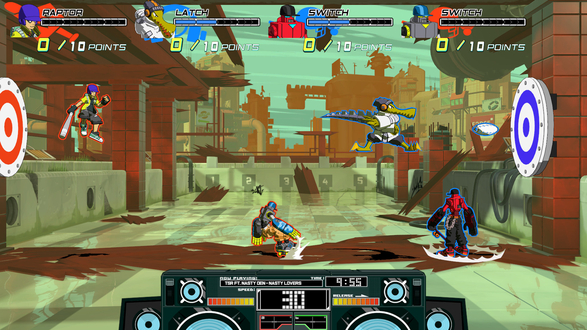 Otra captura caotica del videojuego donde 2 equipos se enfrentan